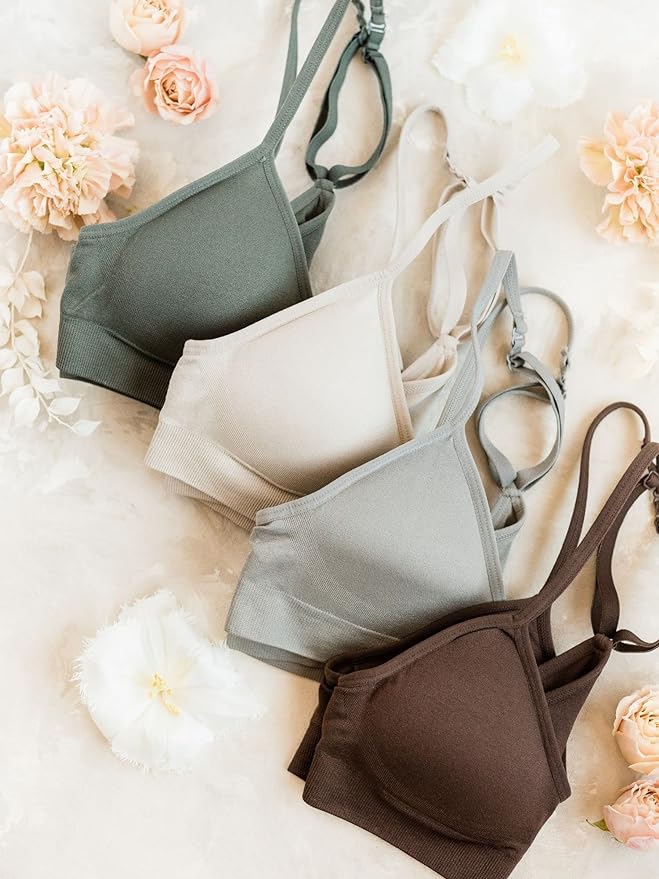 Kalon Women’s 4 Pack Racerback Sports Bralette Seamless Wireless Comfort Bra