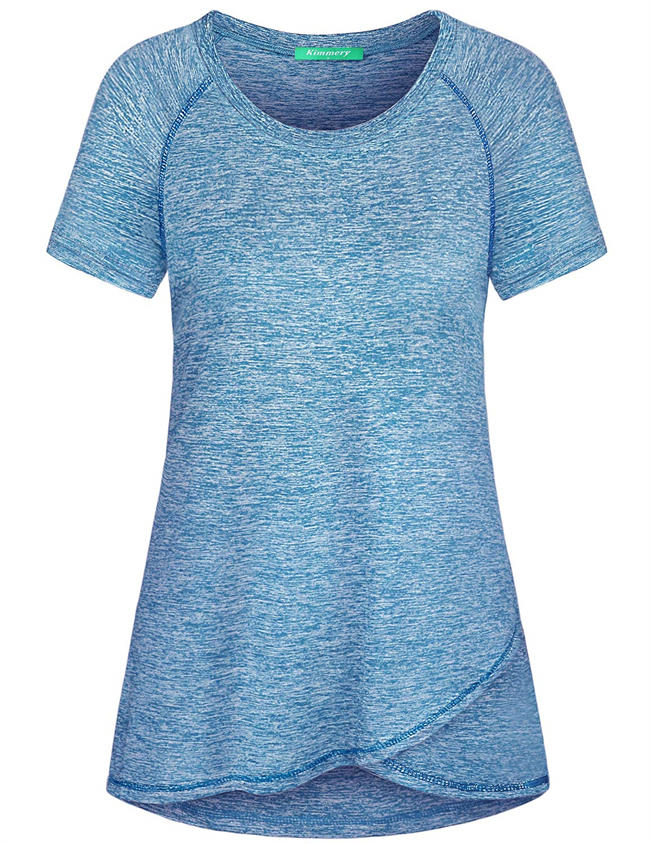 Woman Raglan Sleeve Round Neck Irregular Hem Yoga Workout Shirt