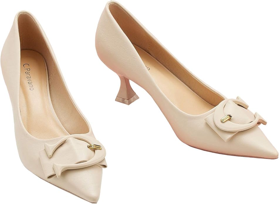 C.Paravano Womens Pumps I Low Heel for Women I Womens Designer Pumps I Kitten Heels for Women I Womens Short Heels I Leather Pumps for Women