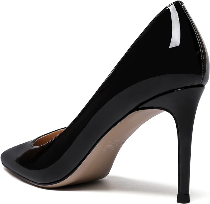 WAYDERNS Women Patent Leather Slip On Pointed Toe Solid Stiletto High Heel Pumps Shoes 3.5 Inch