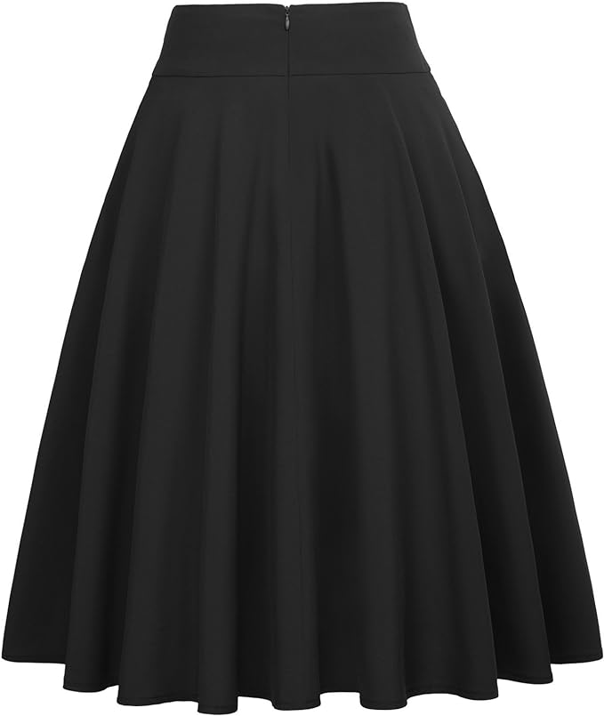 Belle Poque Women High Waist A-Line Pockets Skirt Skater Flared Midi Skirt