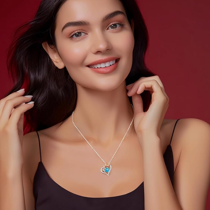 CDE Rose Heart Necklaces for Women 925 Sterling Silver Birthstone Pendant Necklace