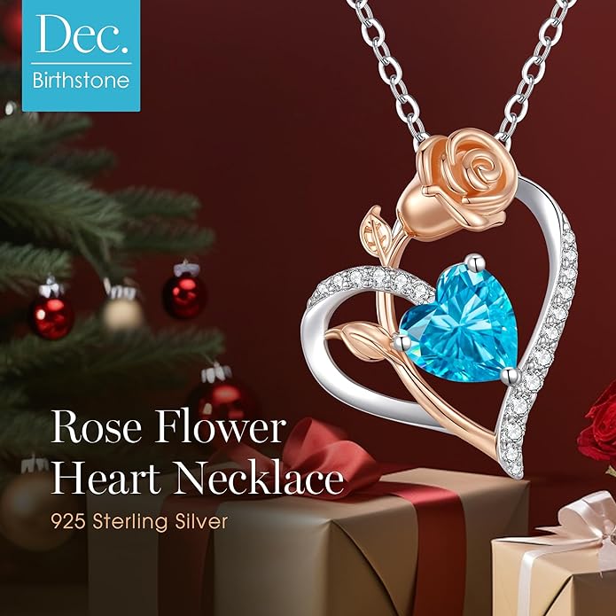 CDE Rose Heart Necklaces for Women 925 Sterling Silver Birthstone Pendant Necklace