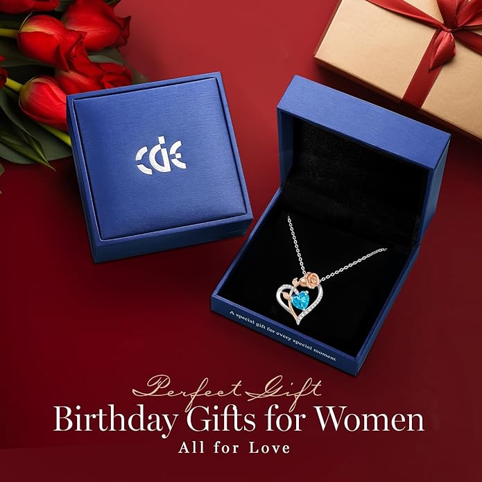 CDE Rose Heart Necklaces for Women 925 Sterling Silver Birthstone Pendant Necklace