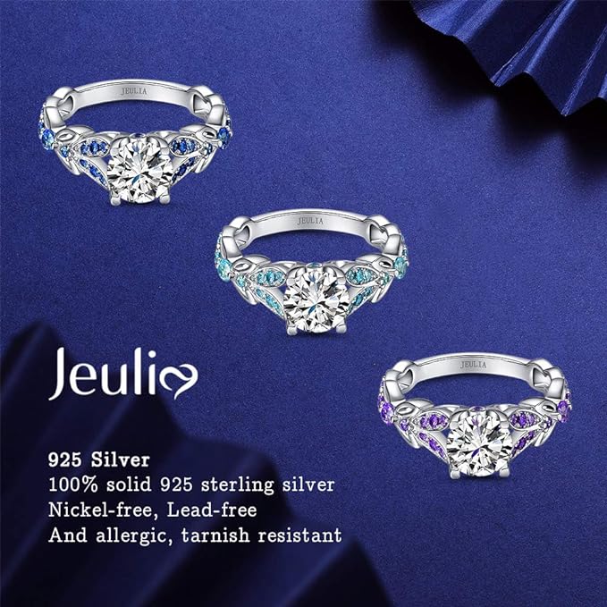 Jeulia 4.3 Carat Personalized Sterling Silver Butterfly Rings for Women Purple Amethyst Bridal Round Cut Wedding Engagement Eternity Valentine Promise Ring Set